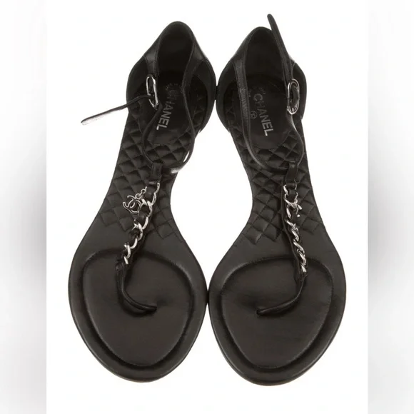 Chanel Interlocking CC Logo Leather T-Strap Sandals – Size 9 (IT 39) | VERY RARE - Picture 2 of 4